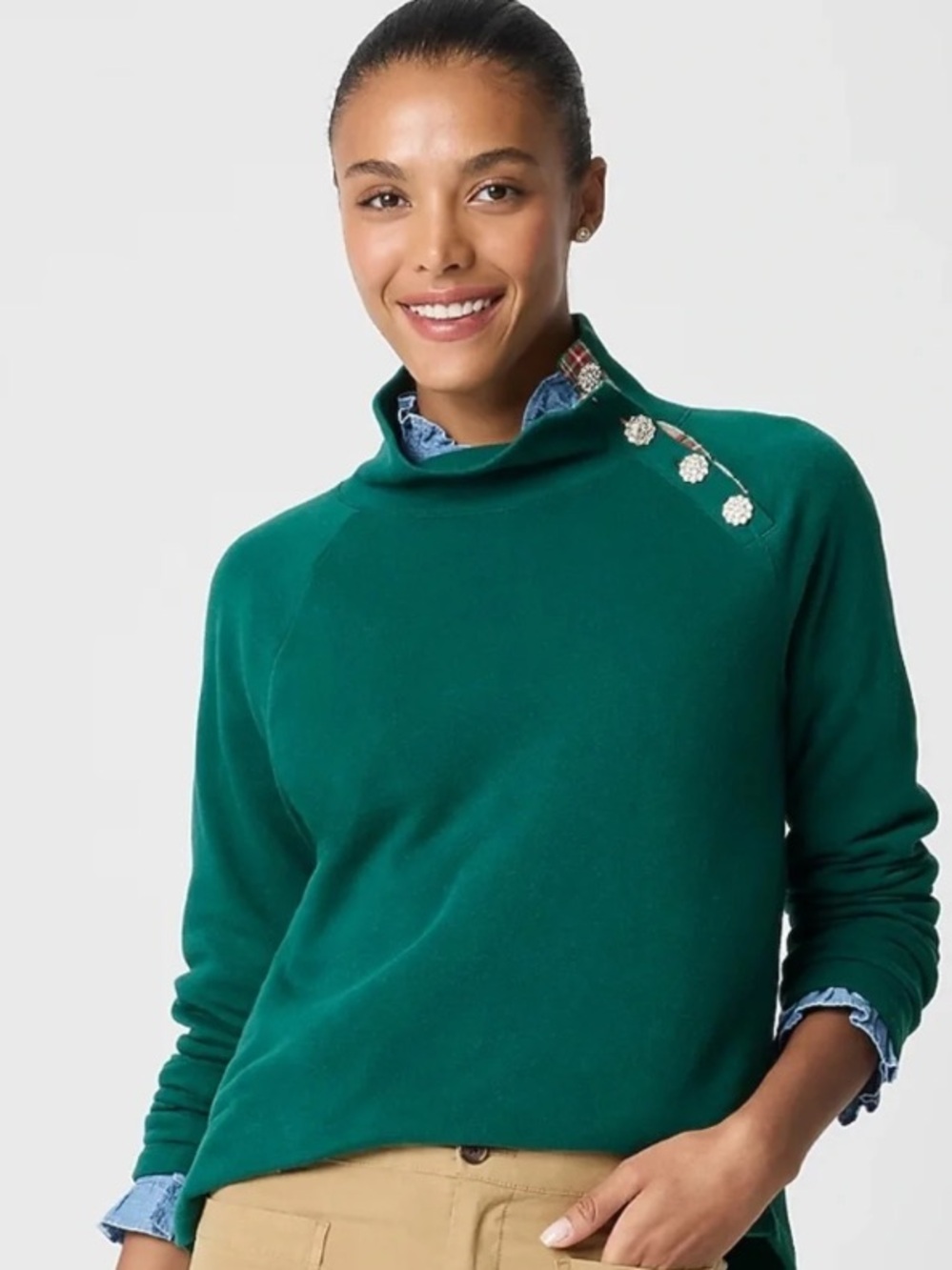 NWT J. Crew Jewel-Button Mockneck Pullover Size Small
